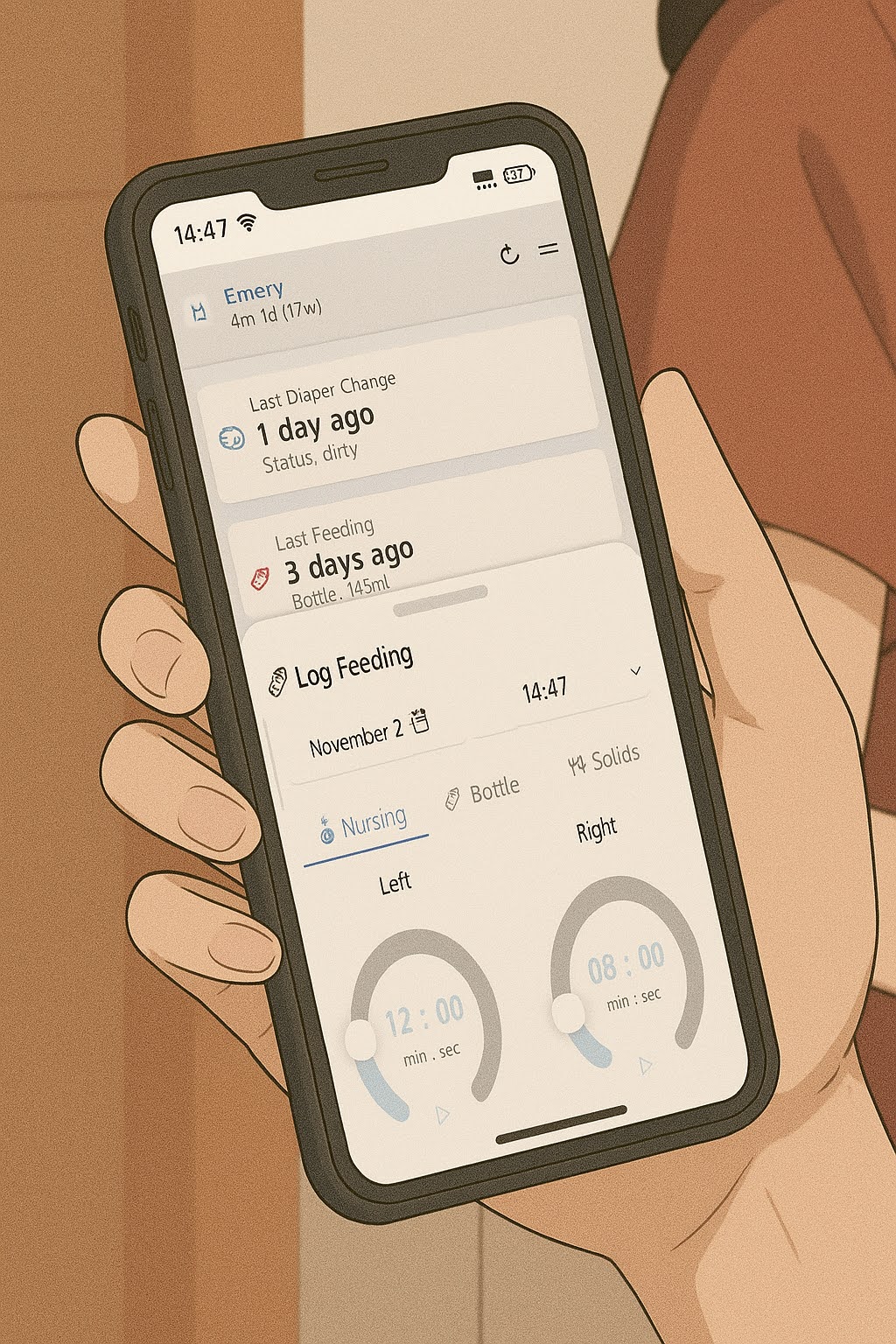 Parent navigating the app effortlessly with one hand.