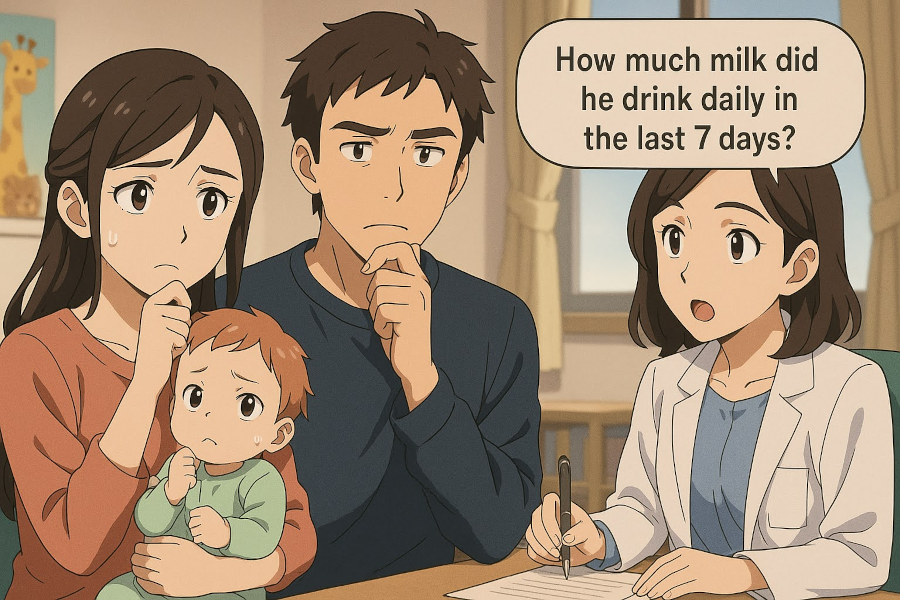 Parent at a pediatrician visit without baby feeding data.