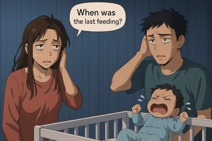 Parents trying to remember the last feeding session.